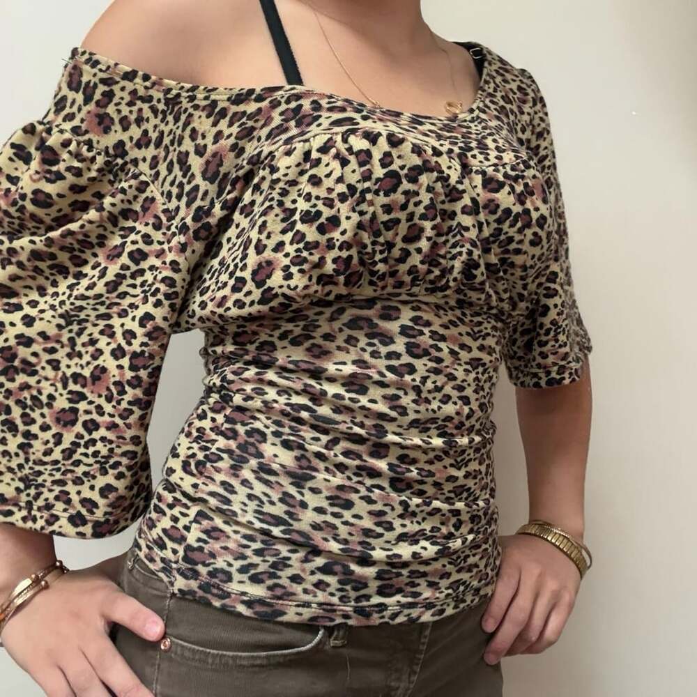 Arden B. Leopard Print Ruched Top Y2K Reworked